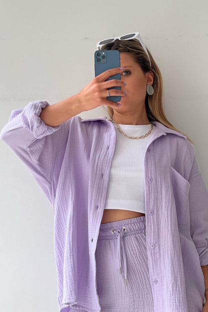 Long Sleeve Color Shirt Shorts Set