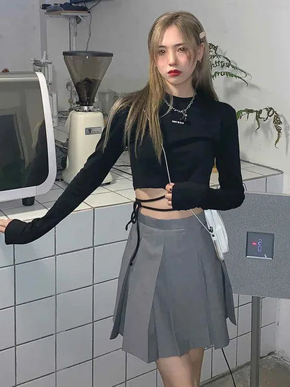 Long Sleeve T-shirts Design Crop Ins Prevalent Bandage Tops Harajuku Ulzzang Street Spring Female Ropa Hot Skinny New