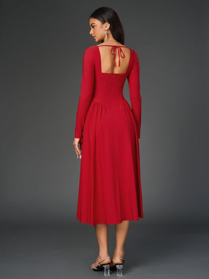 Long Sleeve Tie Back A-line Dress