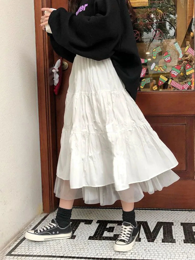 Dressbetty - Autumn Elastic High Waist Tulle Pleated Midi Skirt