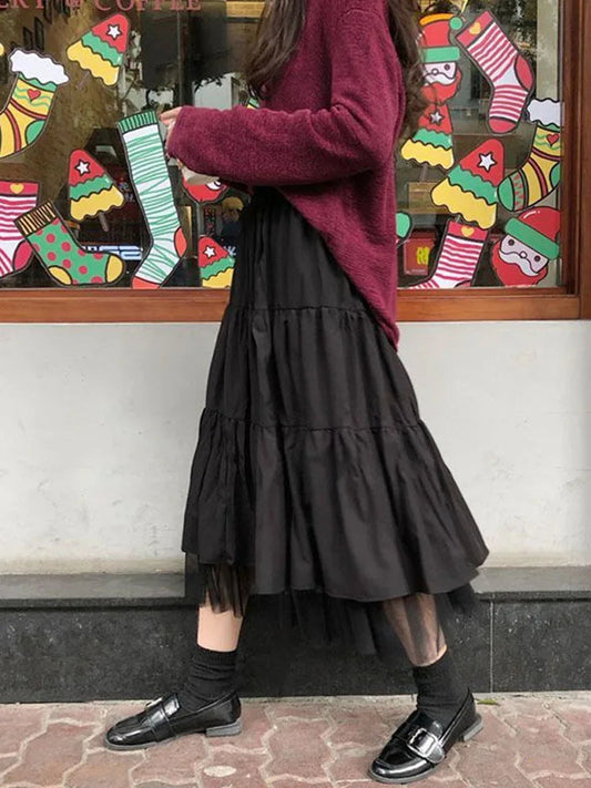 Dressbetty - Autumn Elastic High Waist Tulle Pleated Midi Skirt