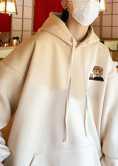 Loose Apricot Hooded Print Pockets Warm Fleece Sweatshirts Winter Rp051