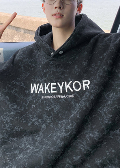 Loose Apricot Hooded Tie Dye Letter Warm Fleece Sweatshirts Winter Rp050