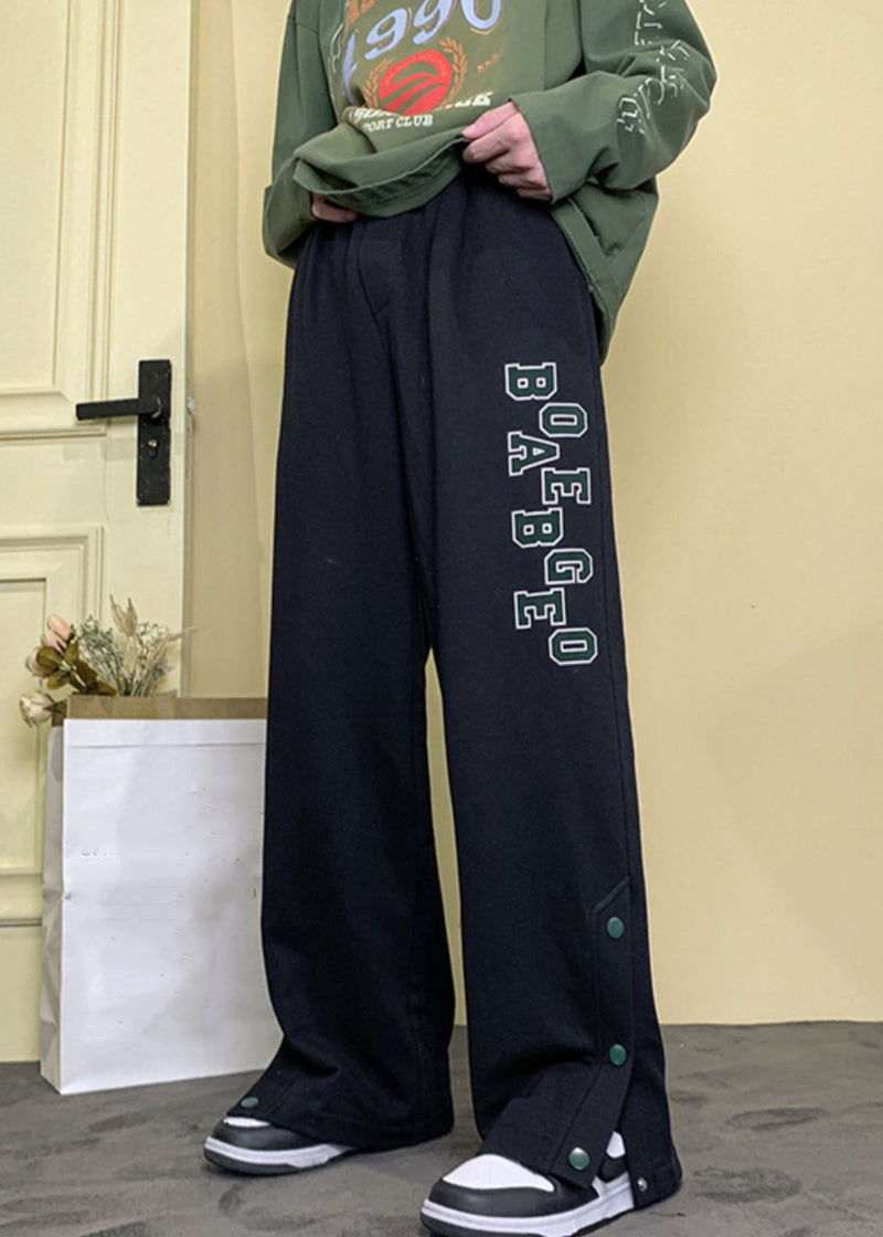 Loose Apricot Letter Button Side Open Warm Fleece Pants Winter Wa042