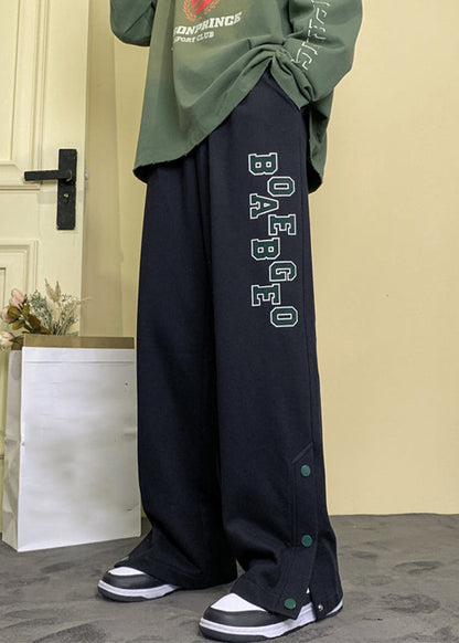 Loose Apricot Letter Button Side Open Warm Fleece Pants Winter Wa042