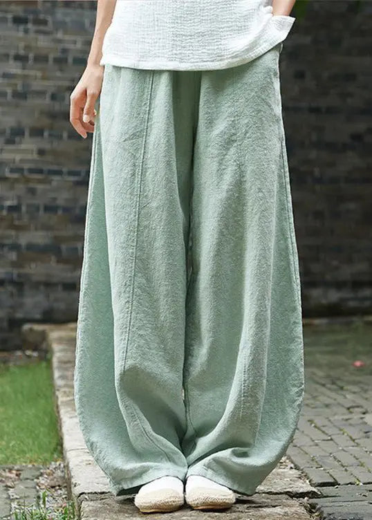 Loose Apricot Pockets Elastic Waist Linen Pants Summer Cg1057