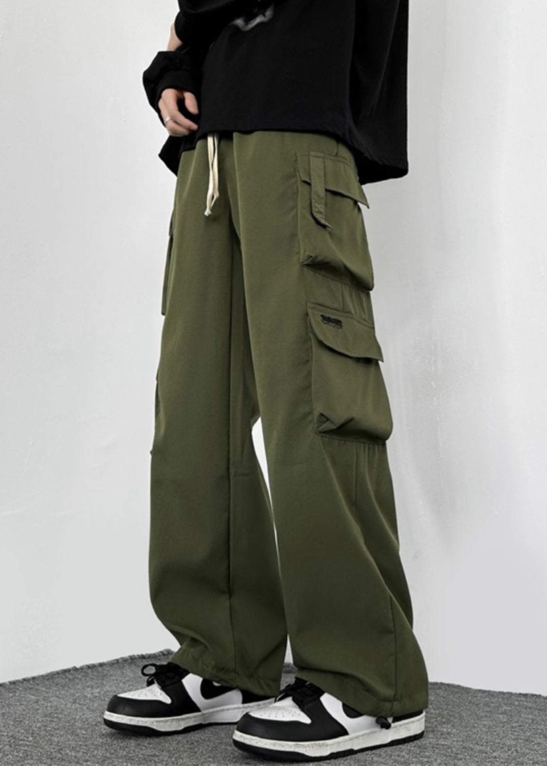 Drawstring Green Cotton Pockets Loose Army Pants