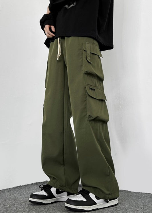 Drawstring Green Cotton Pockets Loose Army Pants