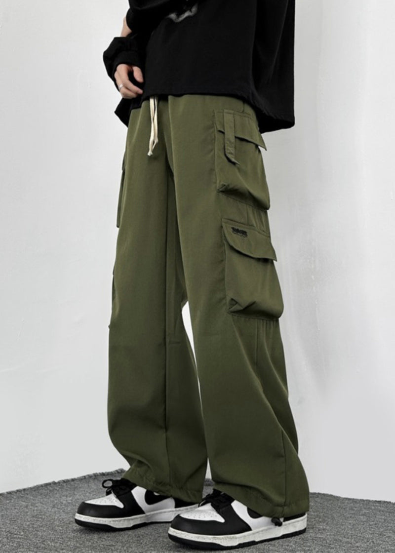 Drawstring Green Cotton Pockets Loose Army Pants