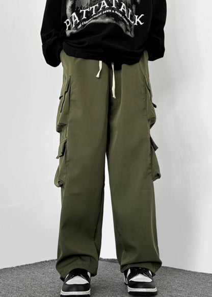 Drawstring Green Cotton Pockets Loose Army Pants