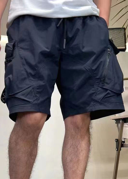 Green Zip Shorts Cotton Loose Up Elastic Pockets Army Waist
