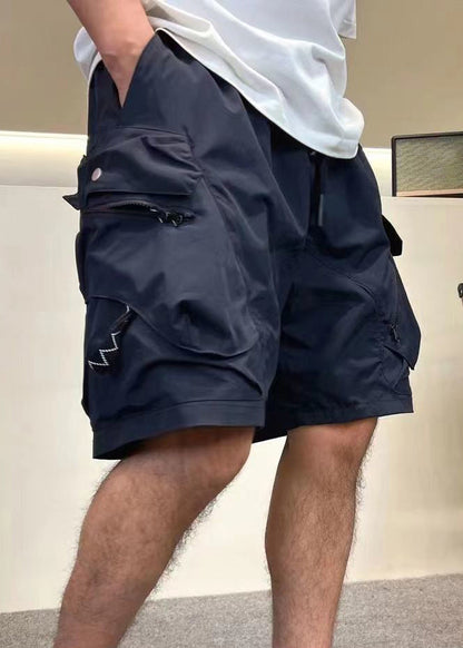 Green Zip Shorts Cotton Loose Up Elastic Pockets Army Waist