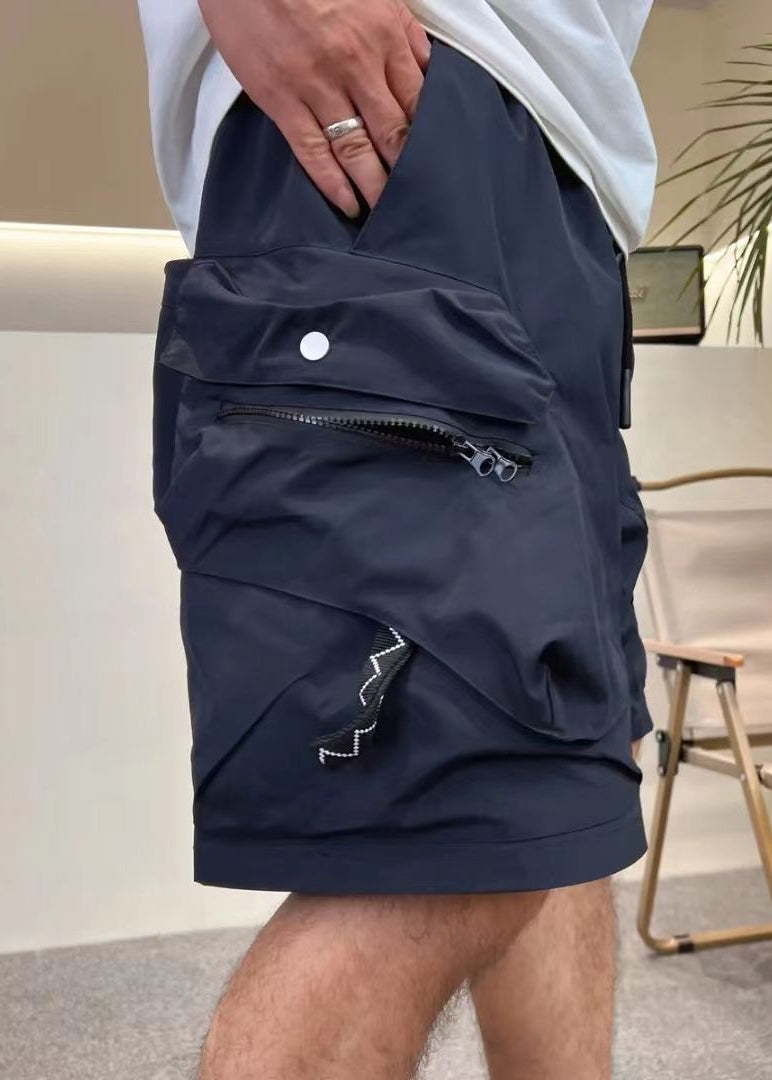 Green Zip Shorts Cotton Loose Up Elastic Pockets Army Waist