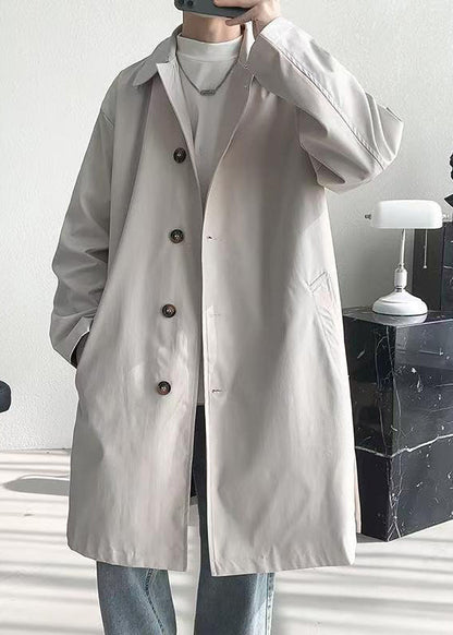 Loose Beige Button Pockets Side Open Cotton Coat Spring Yq008
