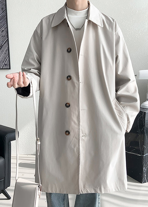 Loose Beige Button Pockets Side Open Cotton Coat Spring Yq008