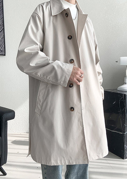Loose Beige Button Pockets Side Open Cotton Coat Spring Yq008