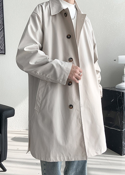 Loose Beige Button Pockets Side Open Cotton Coat Spring Yq008