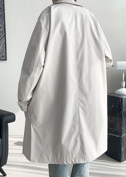 Loose Beige Button Pockets Side Open Cotton Coat Spring Yq008