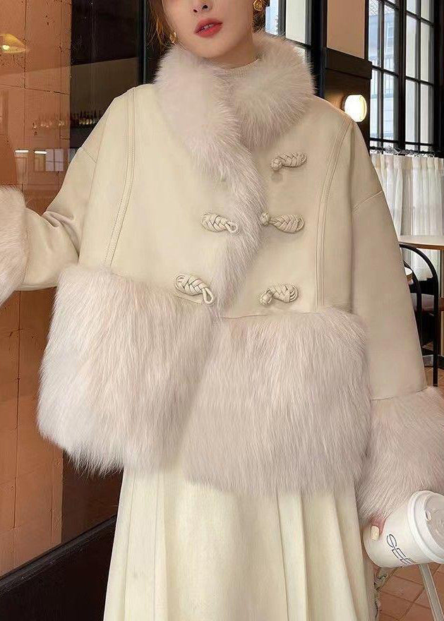 Loose Beige Fur Collar Patchwork Duck Down Down Coat Winter Rc006