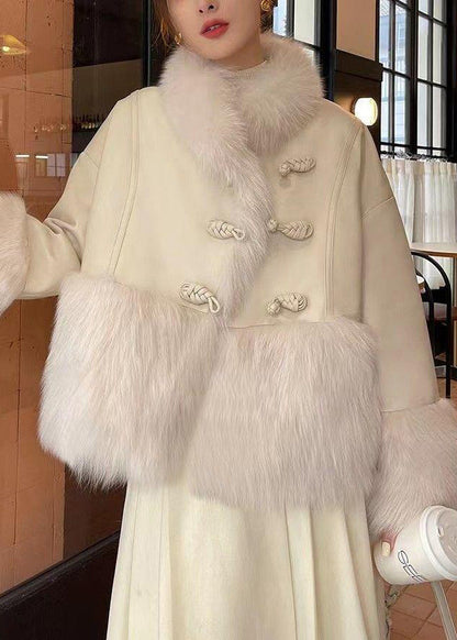 Loose Beige Fur Collar Patchwork Duck Down Down Coat Winter Rc006