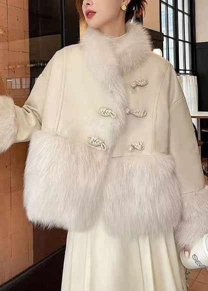 Loose Beige Fur Collar Patchwork Duck Down Down Coat Winter Rc006