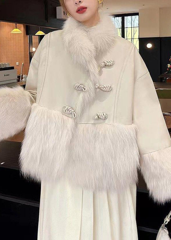 Loose Beige Fur Collar Patchwork Duck Down Down Coat Winter Rc006