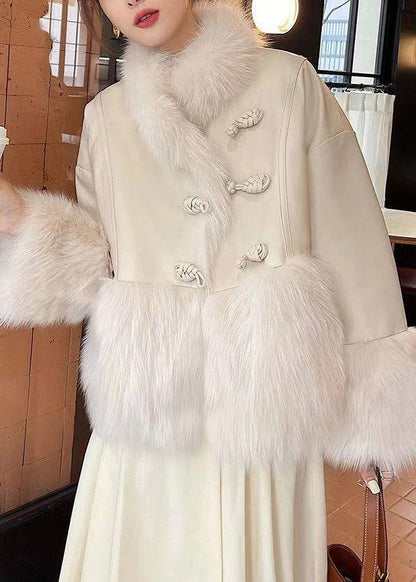 Loose Beige Fur Collar Patchwork Duck Down Down Coat Winter Rc006