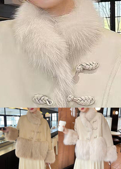 Loose Beige Fur Collar Patchwork Duck Down Down Coat Winter Rc006