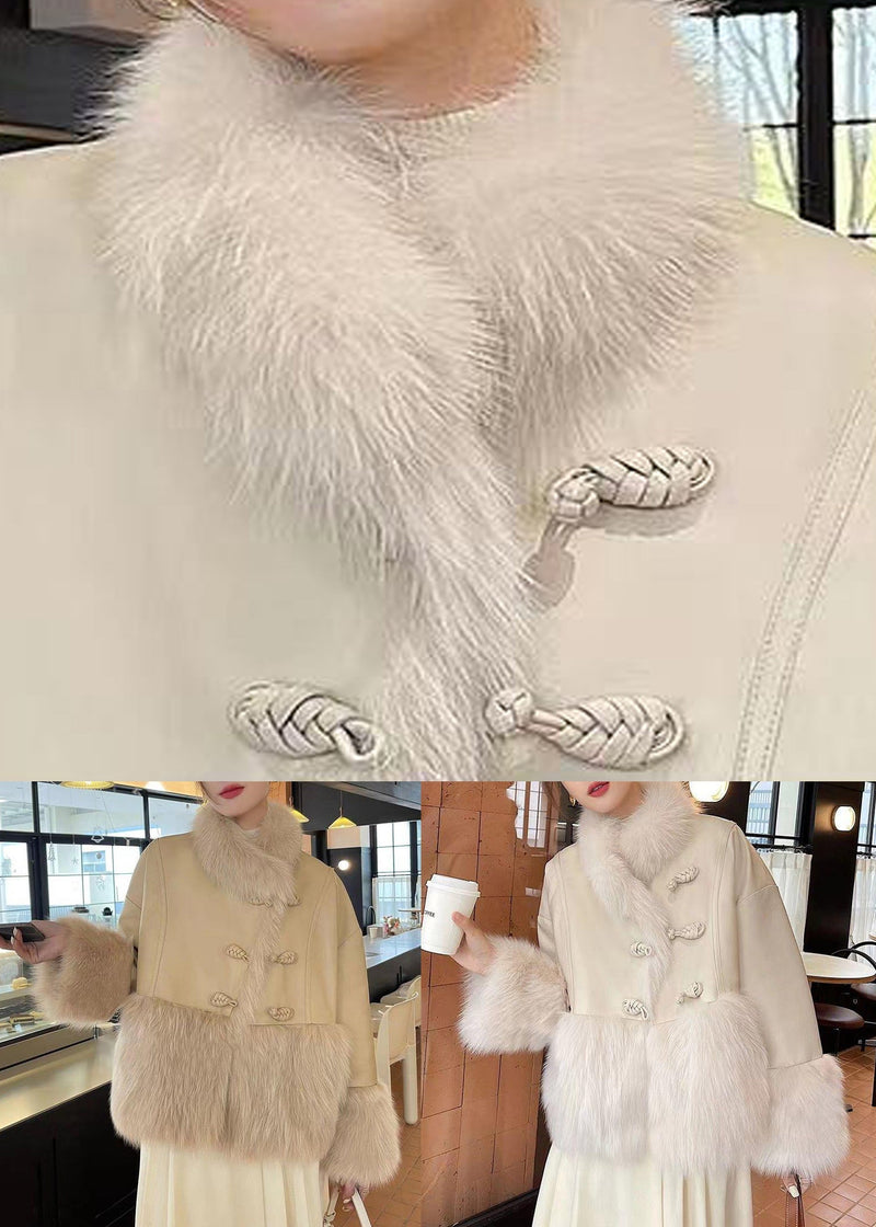 Loose Beige Fur Collar Patchwork Duck Down Down Coat Winter Rc006