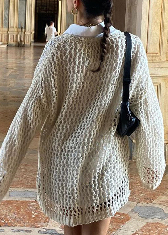 Out Knit Beige Sweater Hollow Loose Summer