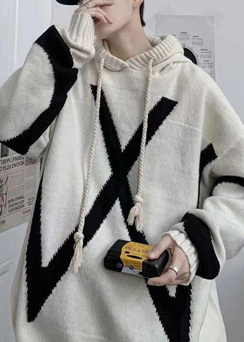 Loose Beige Hooded Cozy Knit Sweaters Winter Rp065