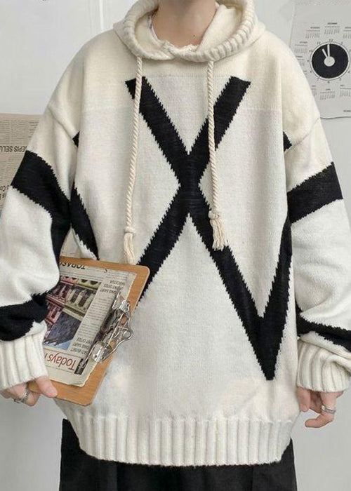 Loose Beige Hooded Cozy Knit Sweaters Winter Rp065