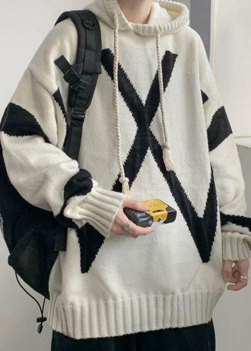Loose Beige Hooded Cozy Knit Sweaters Winter Rp065
