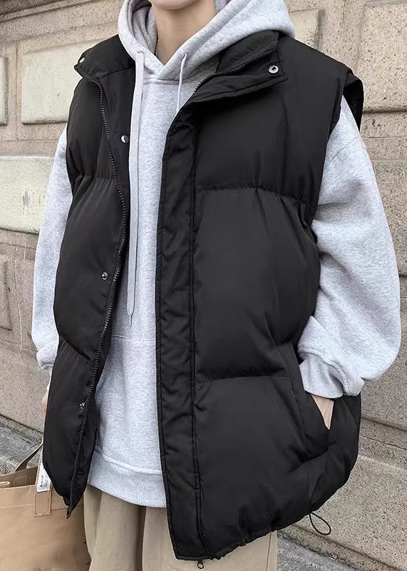Loose Beige Zippered Pockets Drawstring Cotton Filled Waistcoat Winter Rn014
