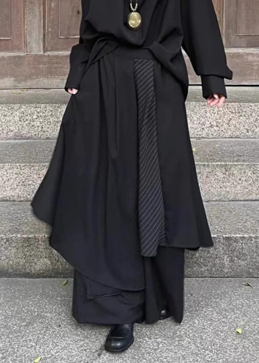 Loose Black Asymmetrical High Waist Wide Leg Pants Summer Tr023