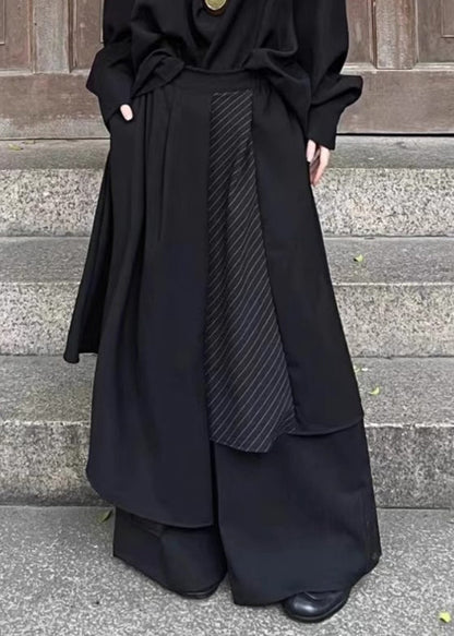 Loose Black Asymmetrical High Waist Wide Leg Pants Summer Tr023
