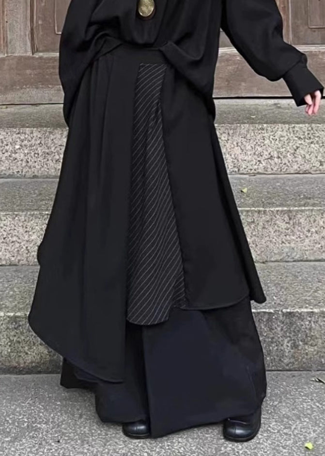 Loose Black Asymmetrical High Waist Wide Leg Pants Summer Tr023