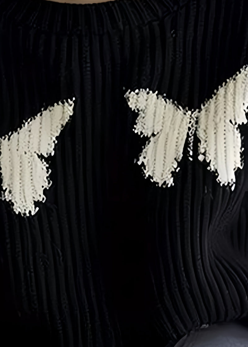 Loose Black Butterfly Print Knit Sweater Winter Wx025