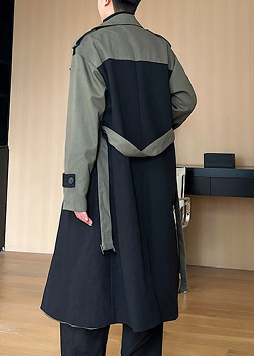 Loose Black Double Breast Pockets Patchwork Cotton Trench Coats Winter Ro052