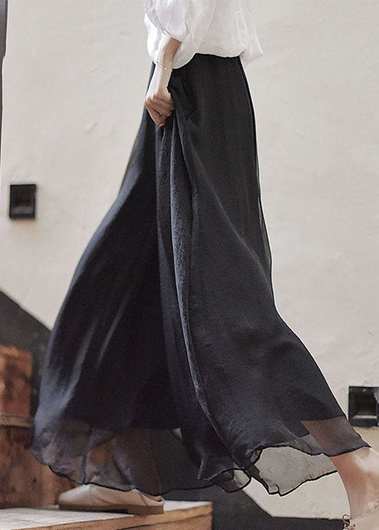 Loose Black Elastic Waist Draping Linen Wide Leg Pants Summer Tj035