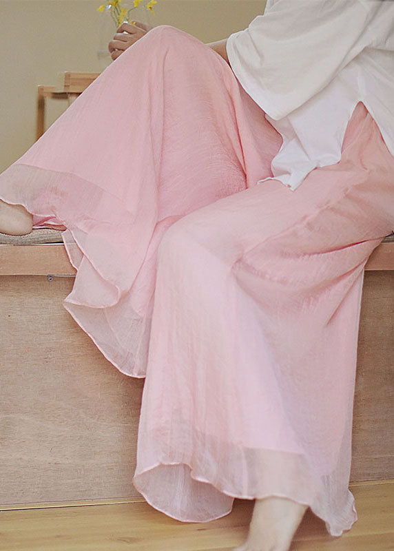 Loose Black Elastic Waist Draping Linen Wide Leg Pants Summer Tj035