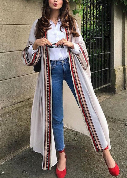 Loose Black Embroidered Tie Waist Chiffon Cardigans Long Sleeve Op1052