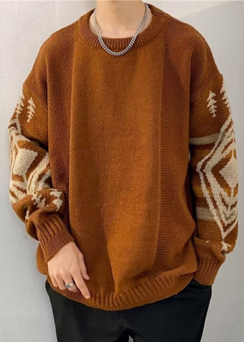 Loose Black Geometric Thick Knit Sweaters Winter Qf029
