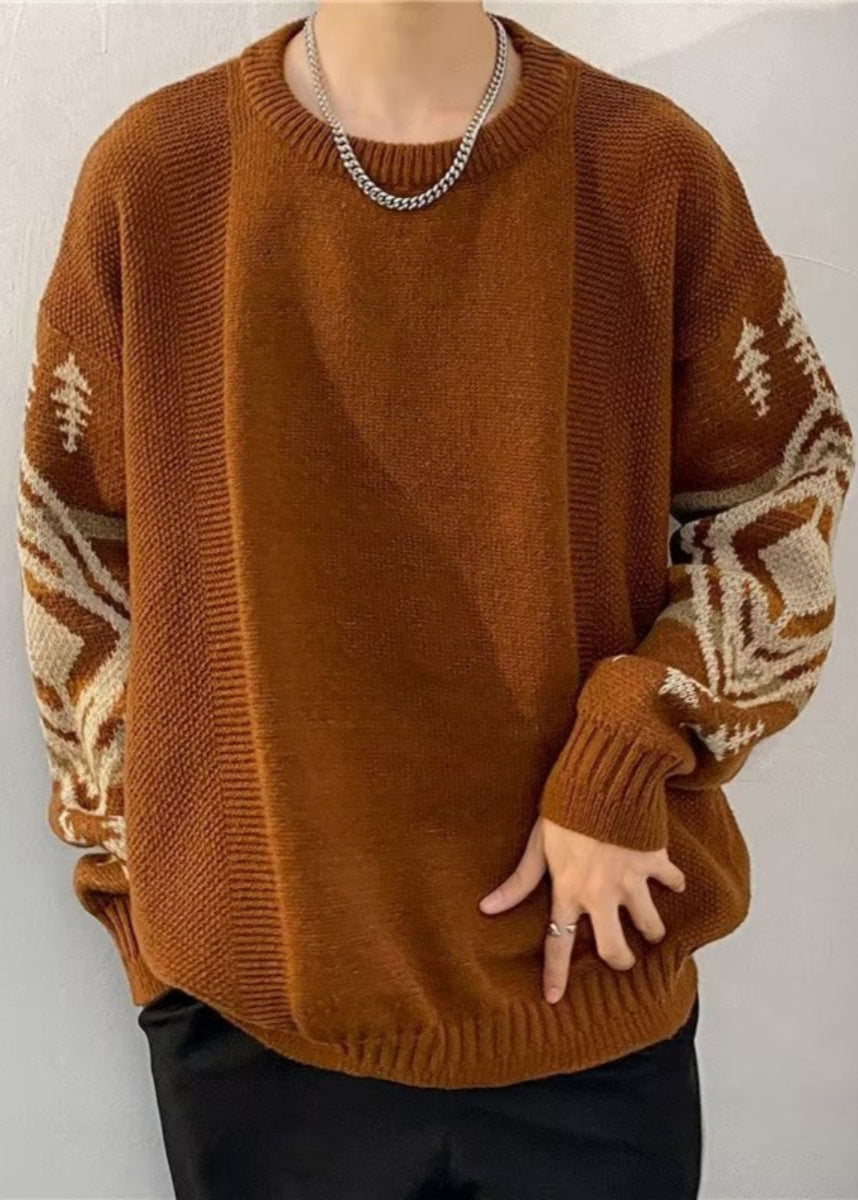Loose Black Geometric Thick Knit Sweaters Winter Qf029