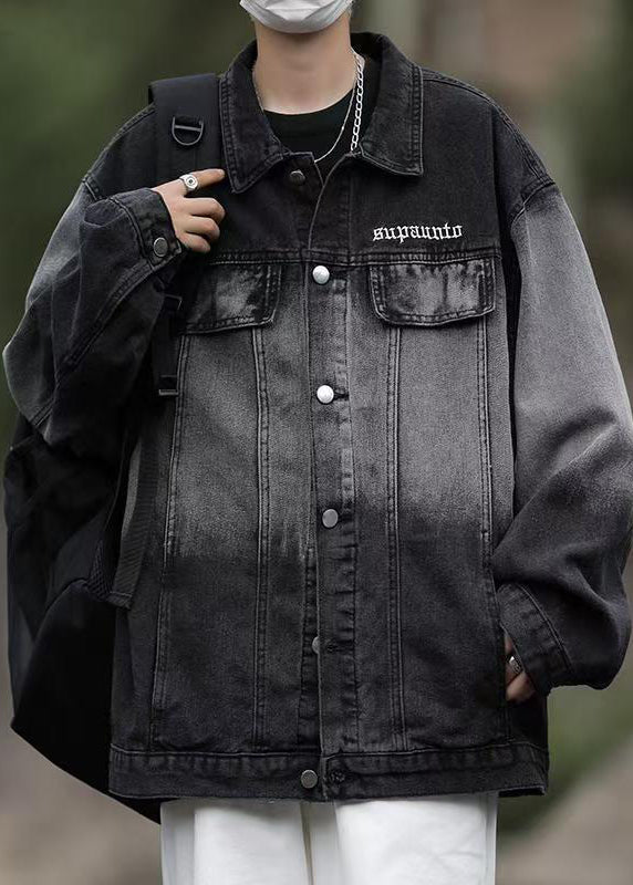 Tc044 Color Coats Denim Gradient Spring Loose Pockets Black