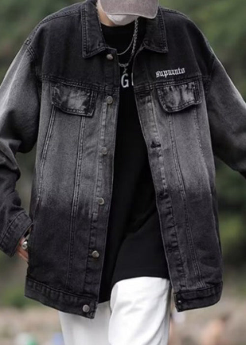 Tc044 Color Coats Denim Gradient Spring Loose Pockets Black