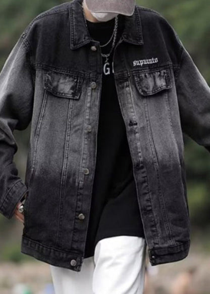 Tc044 Color Coats Denim Gradient Spring Loose Pockets Black