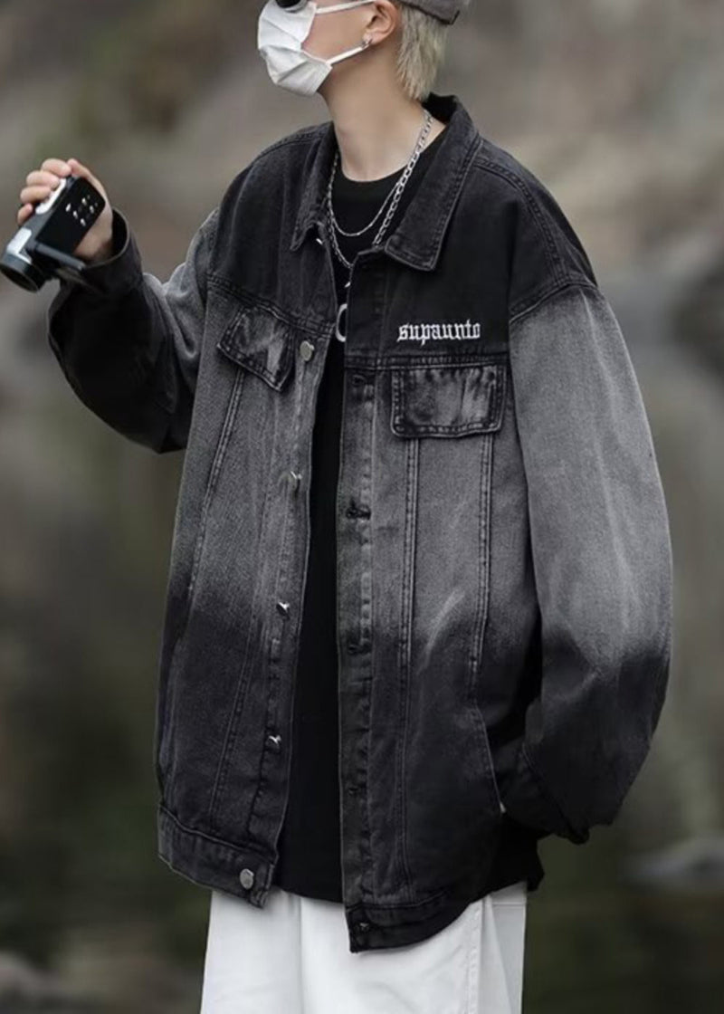 Tc044 Color Coats Denim Gradient Spring Loose Pockets Black