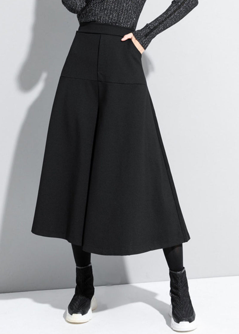 Loose Black High Waist Crop Pants Skirt Spring Rz003