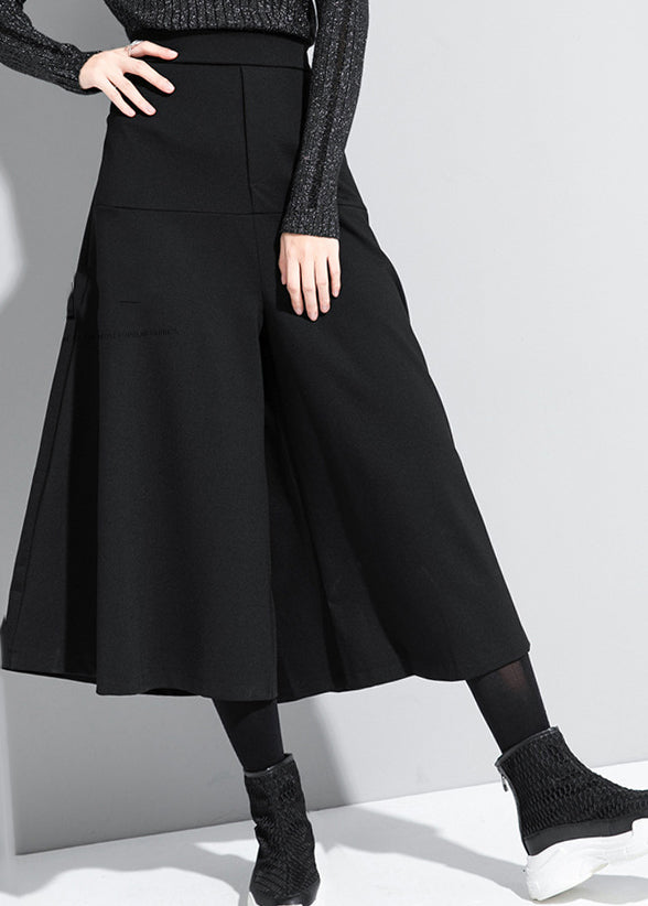 Loose Black High Waist Crop Pants Skirt Spring Rz003